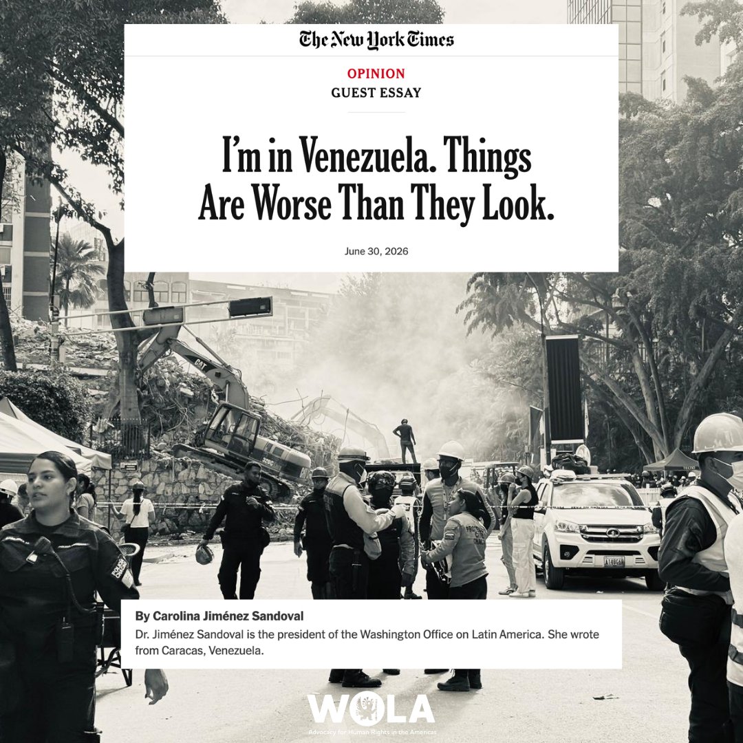 WOLA_org's tweet photo. 🇻🇪 "Venezuela's natural disaster was unavoidable, but the devastation it has left in its wake was not." WOLA President @cjimenezdc was in Venezuela when the earthquakes struck. Her @nytimes op-ed on a disaster compounded by years of authoritarian neglect: https://t.co/6LQ7si7gwq https://t.co/PntA0RB7xt