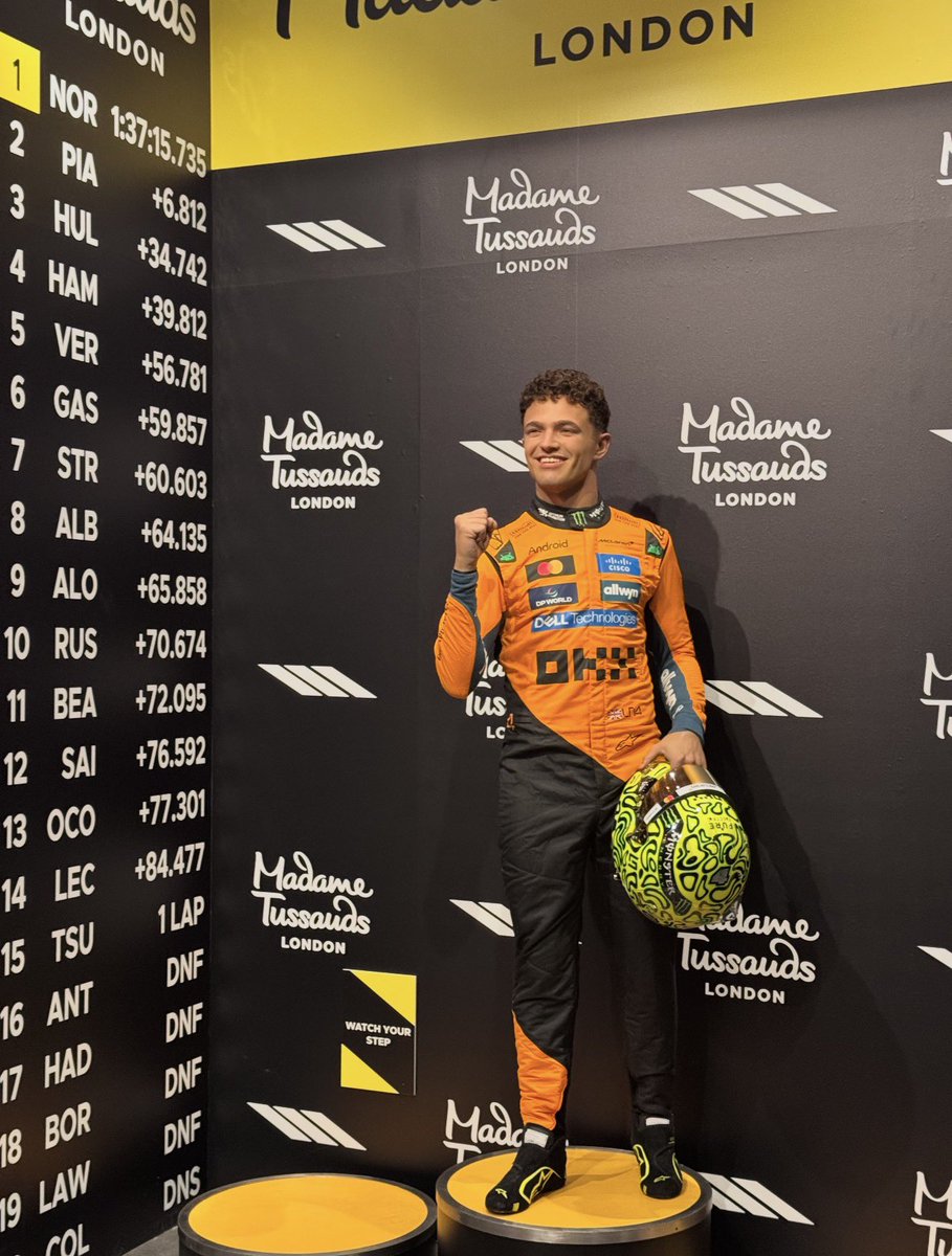 ln4norris's tweet photo. lando's wax figure is officially open to the public at madame tussauds london! https://t.co/iLO4I6gSgo