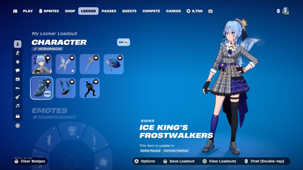 x_Samuz_88's tweet photo. @FortniteStatus I'm having a problem with ice king frost walker kicks, while they're equipped with Hoshimachi skin they look like chromed meanwhile with other skins they look normal https://t.co/F6VmLjnvTm
