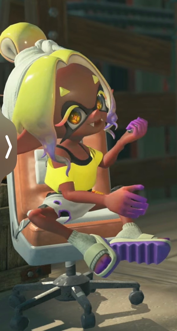 Kitt_me_not's tweet photo. I LOVE FRYE splatoon so much sitting on mechanics chair 😭💖 https://t.co/h065PTwZvj