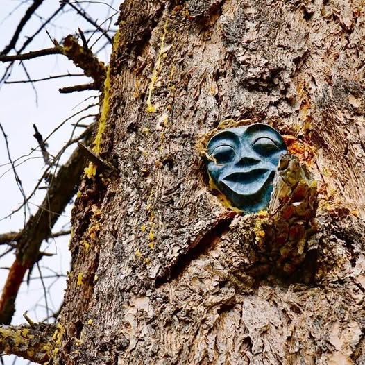 EVranch's tweet photo. We are fortunate to display the work of our resident artist, Michael Blackstock. He created several works of art around the ranch, like this mask. Find out more about him and his art on our website: https://t.co/rqMpMyN4hr https://t.co/VJt6Cx1JEW