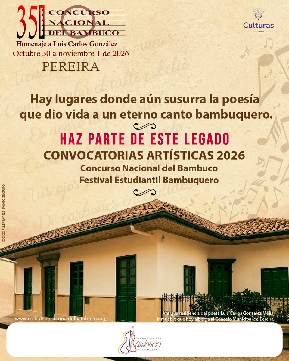 concursobambuco's tweet photo. Hay lugares donde aún susurra la poesía... Y escenarios que esperan tu talento para mantenerla viva. 
Inscríbete y haz parte de de este legado:
Concurso:
https://t.co/73nbJdgji7...
Festival Estudiantil
https://t.co/rJMGmoSERa

Apoyado @mincultura -PNCC https://t.co/6VnPzxVfeB