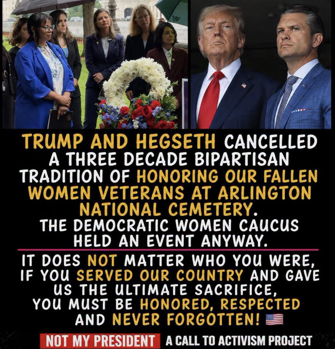 AnnieForTruth's tweet photo. Of course, Trump and Hegseth canceled a tradition of honoring our fallen women at Arlington Cemetery. 🤬 https://t.co/7enUdjNhHh
