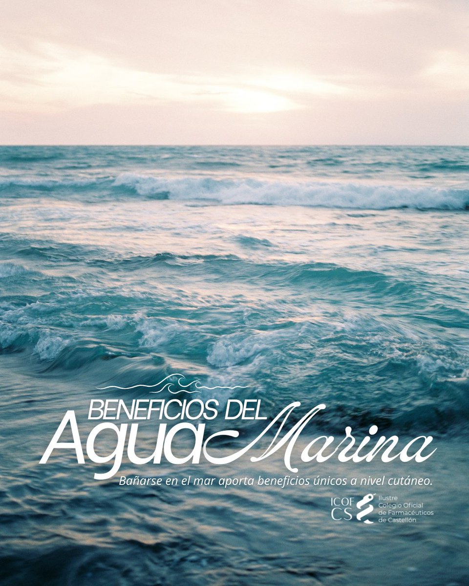 icofcastellon's tweet photo. 🌊El agua marina es beneficiosa para nuestra piel gracias a su concentración de minerales.
⛱️Efecto exfoliante natural.
🩹Poder antiséptico y cicatrizante.
✨Calma síntomas de psoriasis o dermatitis.
👉🏽El mar es un aliado, no un tratamiento. ¡Consulta a tu farmacéutico!
#ICOFCS https://t.co/1pS2Tho89T
