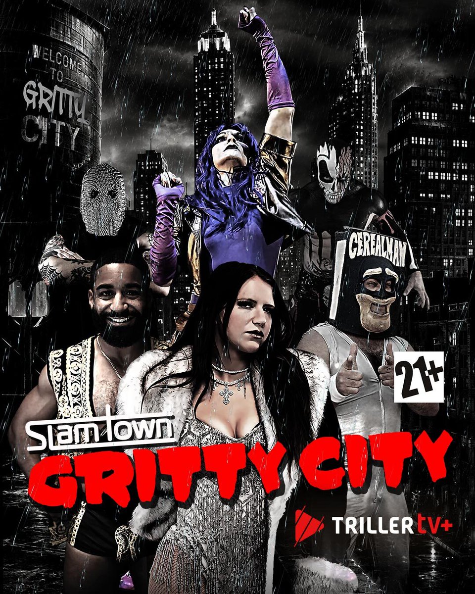Triller_TV's tweet photo. SlamTown: Gritty City 2026 brings the chaos, violence, comedy, and underground wrestling madness of @HOODSLAM back for another spectacular night of action. 🌧️💀

➡️ Drops TONIGHT at 10pm ET with your TrillerTV+ subscription https://t.co/3cjoR6JdRu