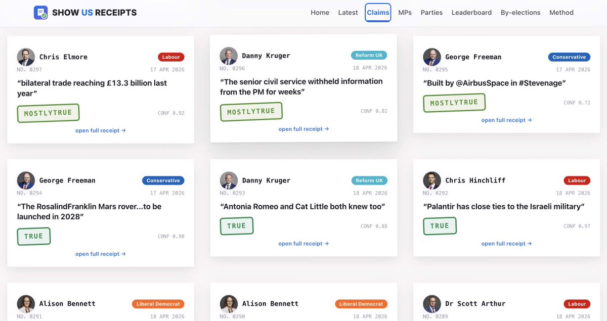 PeterMcCormack's tweet photo. We have the tools now with AI to accelerate the build of Parallel Systems.

I am working on Show Us Receipts, which fact checks every Tweet sent by a politician and ranks individuals and parties based on accuracy.

The engine is taking time to model and train but I hope to have it released in the next month or so.