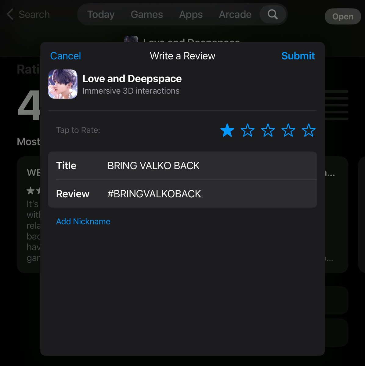 rafishyel's tweet photo. you can't just introduce a new character, promote him for weeks, and then cancel its release!! @Love_Deepspace 

#BringValkoBack #BringBackValko https://t.co/QgPYhxAaXa