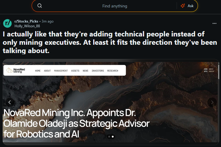 listenwind_d's tweet photo. $NRED added Dr. Olamide Oladeji as strategic advisor for AI and robotics.

Forbes 30 Under 30.

Stanford Applied AI Ph.D.

Knight-Hennessy Scholar.

MIT AI.

MIT Technology Policy.

That is a rare advisor profile for a junior copper-gold explorer.

His job is to help NovaRed push MetalCore into predictive geological modeling, autonomous systems, environmental intelligence, resource optimization and decision support.

Why it matters: better AI tools can mean cleaner targets, stronger exploration logic and a capital story that goes beyond we own land.

AI + copper + Canada + MetalCore.

That is why I’m watching $NRED / $NREDF closer now.

This is not investment advice.

$AMD
$PCLA
$IBRX
$TEAM