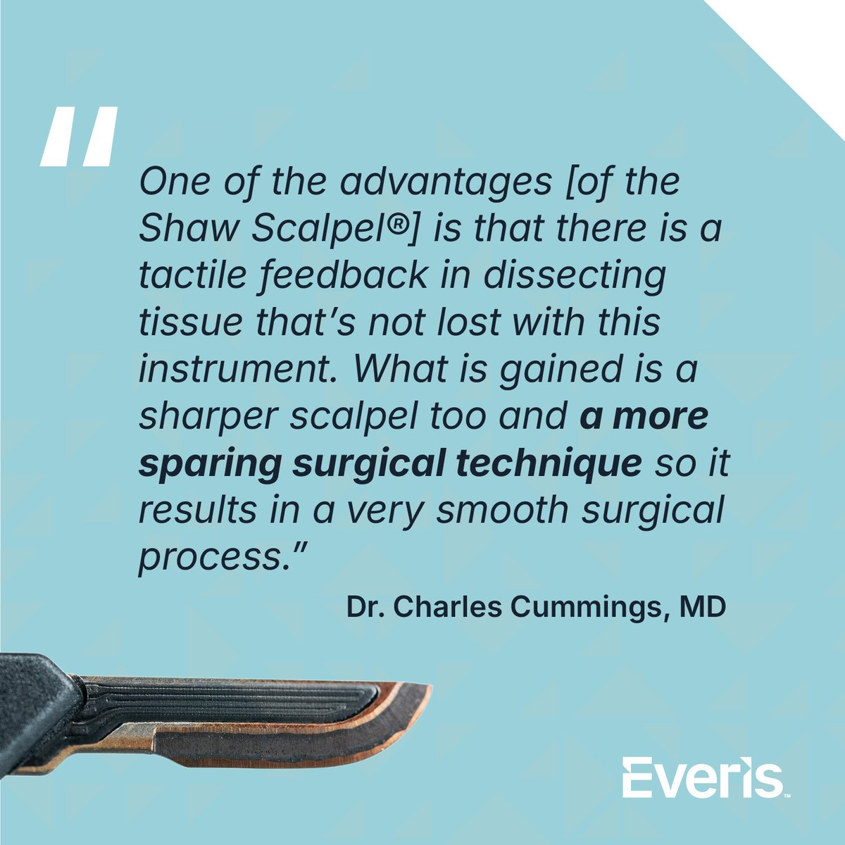EverisMedical's tweet photo. Surgeons rely on instruments that maintain the sense of touch essential to delicate dissection. The Shaw Scalpel enables a sharper cut while encouraging a more sparing surgical technique—helping create a smoother surgical process.

Contact us or visit https://t.co/h8JFALud8g! https://t.co/ba8cN6NFkM