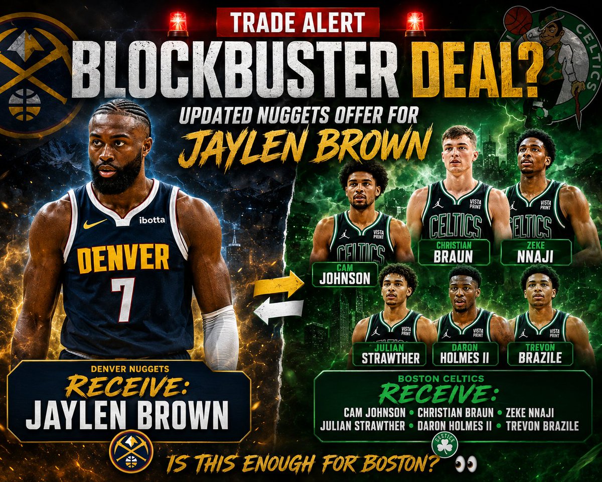 NBACENTRIX's tweet photo. 🚨 BLOCKBUSTER PROPOSAL 🚨
With the C's not interested in Jamal Murray 
Here is an updated trade proposal
#Celtics #Nuggets #NBA #NBATwitter #TradeRumors
#Altın #NBATwitter #NBATrade #TradeSeason #JaylenBrown #BleedGreen #Nuggets #MileHighBasketball #BostonCeltics #DenverNuggets https://t.co/IXsbpyhRI4