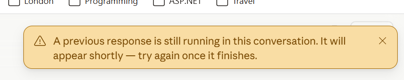 adrianjohnson's tweet photo. @claudeai But it's not finishing is it? It keeps giving me this stupid message. When it stops and I try again, this message is shown, almost on a loop. https://t.co/H1yWCCcFSS