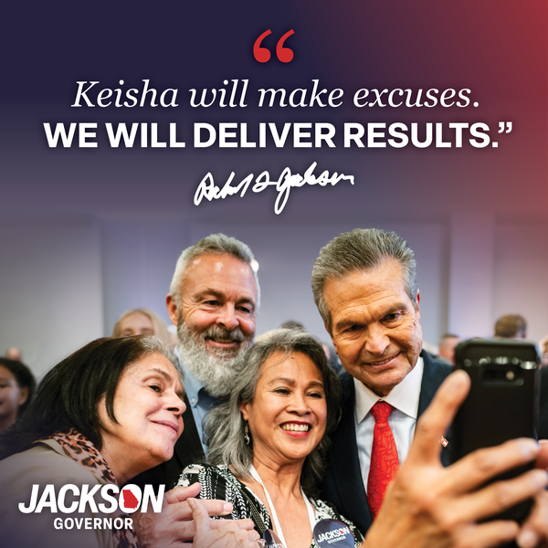 RickJacksonGA's tweet photo. Failed politicians talk a lot but never get anything done. They throw around bumper sticker slogans, make excuses, and ask voters for a promotion after failing at the job they had.

I’m about action – and I will get things done for Georgia. https://t.co/PpctNd8jpo