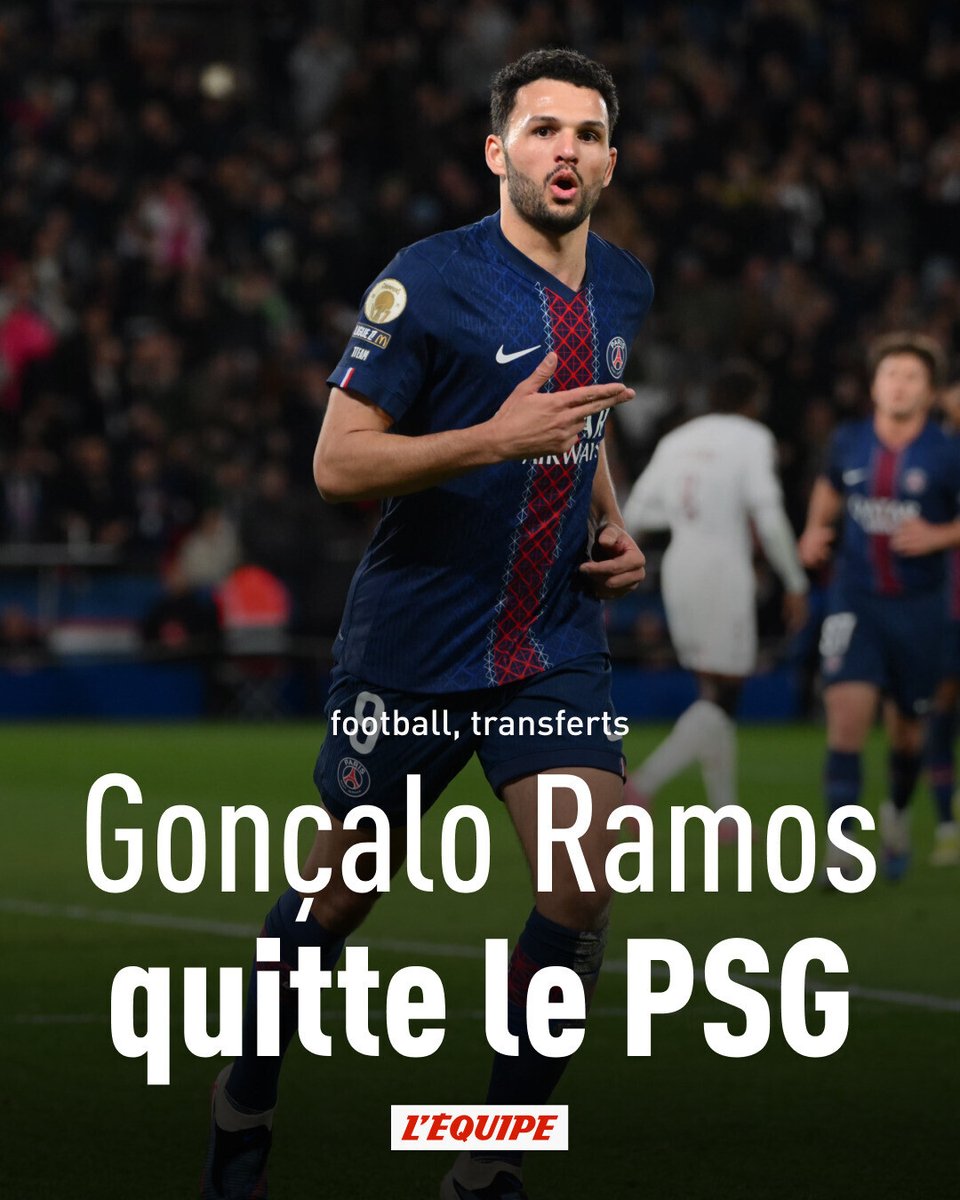 lequipe's tweet photo. Double vainqueur de la Ligue des champions avec le Paris Saint-Germain, Gonçalo Ramos quitte définitivement le club de la capitale pour s'engager à l'AC Milan contre environ 60 M€. https://t.co/GxAYFXxsO2 https://t.co/hoQ5LTI1jA