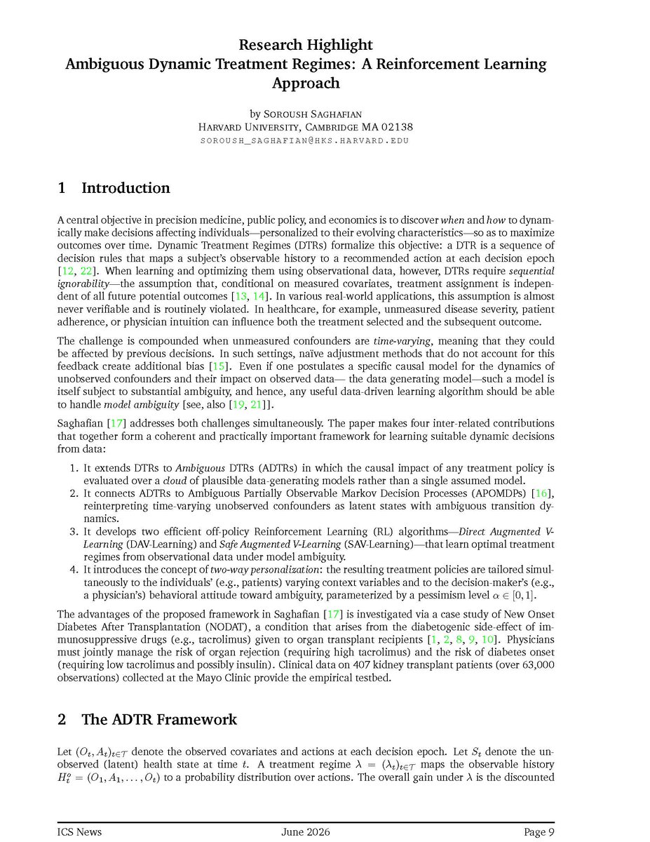 Soroush_Saghaf's tweet photo. Thank you @ICS_Informs for highlighting this paper (published by Management Science) as part of the @INFORMS Harvey J. Greenberg Research Award research highlights. Grateful to be included among the top three papers that were selected for the award. 

Full paper: https://t.co/0vL3KqMCDj
#ReinforcementLearning #AI #CausalInference #CausalAI #MedicalAI