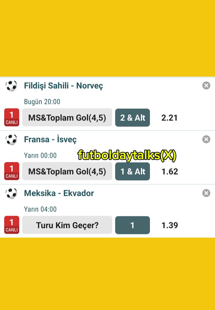 Futboldaytalks's tweet photo. 30 Haziran Salı Dünya Kupası İddaa Tahminleri🌏
Ayın Son Günü Güzel Bitsin😍
3 Maç🏟️ 4,98 Oran💰
Norveç Bence En Az 2 Gol Atar🇳🇴
Fransa Sürprize İzin Vermez🇫🇷
Meksika Ev Sahibi Avantajı+1 Gol🇲🇽
Analiz Sonucu Çıkan Maçlar 💫 
İddaa Tahmin Analiz Bizim İşimiz💸 https://t.co/9YOTNot8IC