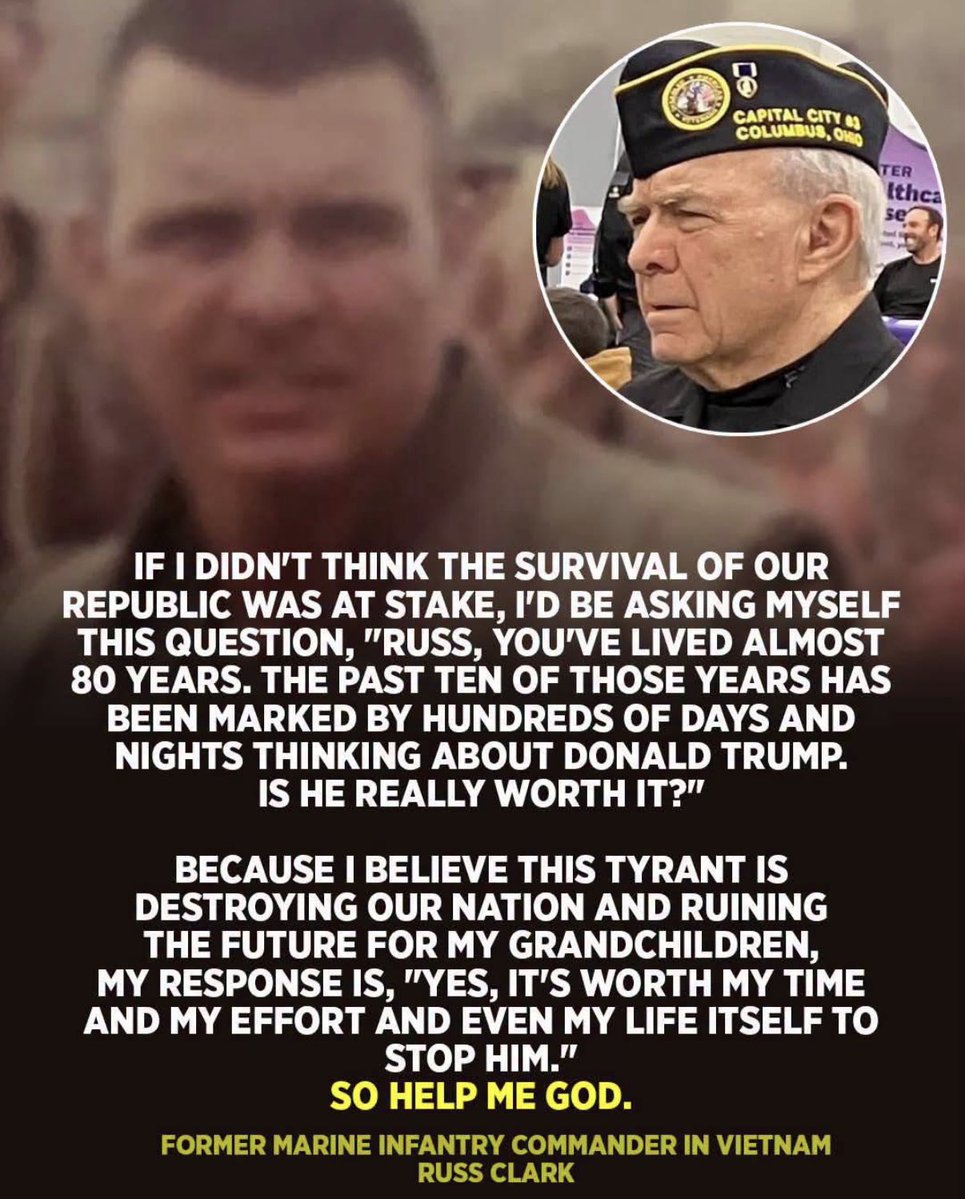 AnnieForTruth's tweet photo. Powerful words coming from Russ Clark, former marine infantry commander in Vietnam. 🇺🇸 https://t.co/e0OEO1btYV