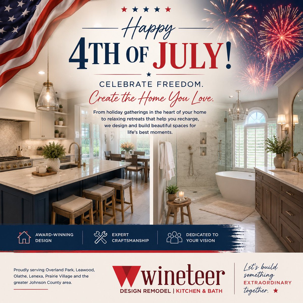WineteerKC's tweet photo. Happy 4th of July from Wineteer! This Independence Day, celebrate the places where memories are made!
*Our office will be closed on Friday, 7/3 in observation of the holiday. Feel free to browse our gallery for inspo! https://t.co/3PD0MHzRow
#4thofJuly #KCKitchens #KCBathrooms https://t.co/CEZ5DSDPet