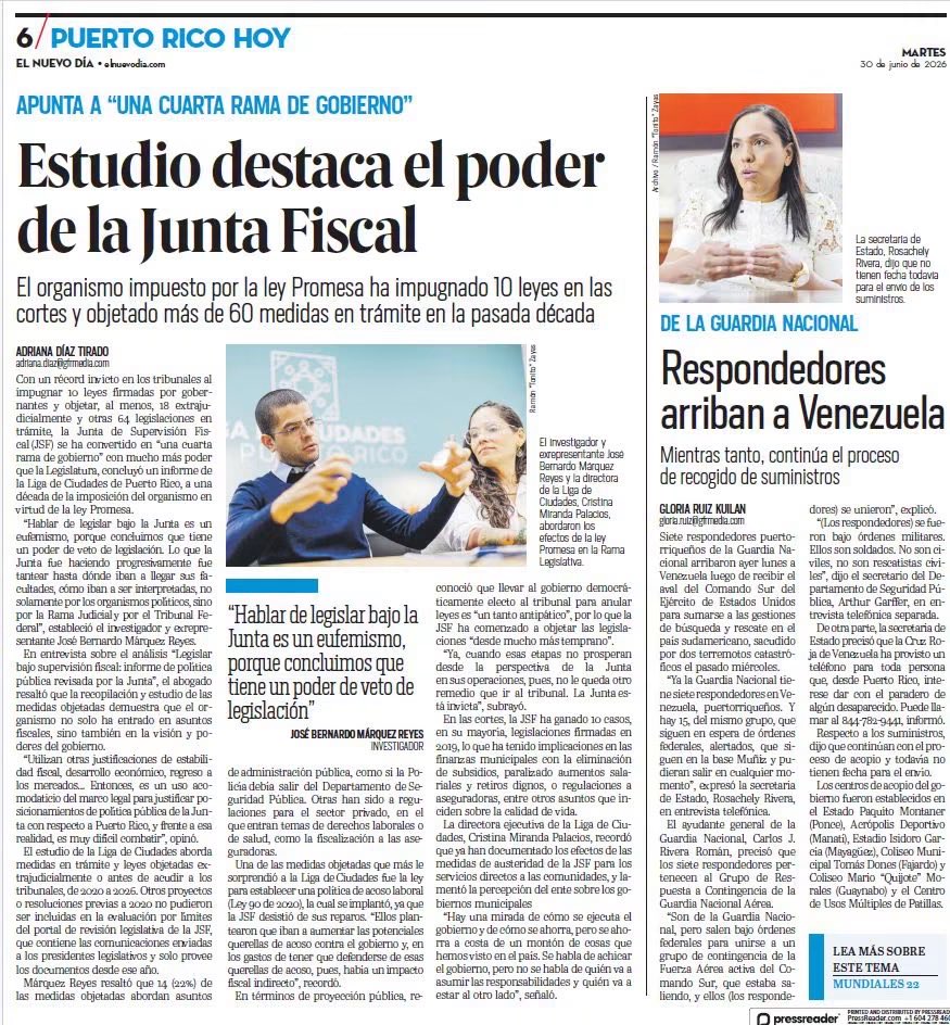 manuelnatal's tweet photo. "¿Dónde está Victoria Ciudadana?"

Es una de las frases que escuchó repetir a analistas políticos (en su mayoría, abiertamente vinculados al PNPPD) y algunas personas en las redes sociales.

La respuesta es bastante sencilla: con nuestro conocimiento y compromiso, aportando a un mejor País desde todos los espacios. 

Hoy al abrir el periódico El Nuevo Día encuentro a @VictoriaPorPR en el esfuerzo de @josebernardo_pr como investigador colaborando en un informe sobre los nefastos poderes de la Junta de Control Fiscal, en la fiscalización de Pedro Cardona Roig @ElUrbanistaPR como experto en planificación y de la Dra. @nadd320 como Legisladora Municipal al denunciar el proyecto destructivo de Miguel Romero para El Escambón, y en la labor titánica de @evapradospr dirigiendo las iniciativas para auditar la deuda pública y defender a nuestros pensionados. 

Eso es Victoria Ciudadana. Una gran alianza de personas y organizaciones que aportamos todos los días al País desde la academia, las agrupaciones sindicales y comunitarias, los movimientos feministas, los colectivos de las comunidades LGBTTQI+, el emprendimiento, la diversidad de espiritualidades y tantos otros espacios, pero que entendimos que en la unión y la colaboración están las posibilidades de cambio del País. Ahí está Victoria Ciudadana, poniendo el bienestar de Puerto Rico por encima de cualquier cosa.