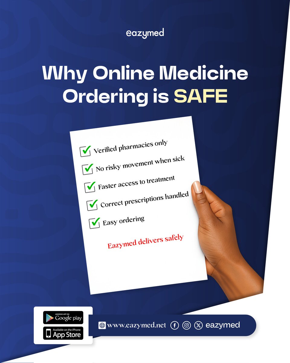 eazymed_'s tweet photo. Safety matters when it comes to your health.
Eazymed connects you to trusted pharmacies only.
 #Eazymed #SafeHealth #OnlinePharmacy #MedicationDelivery NigeriaHealth https://t.co/CVT8uFVZZM