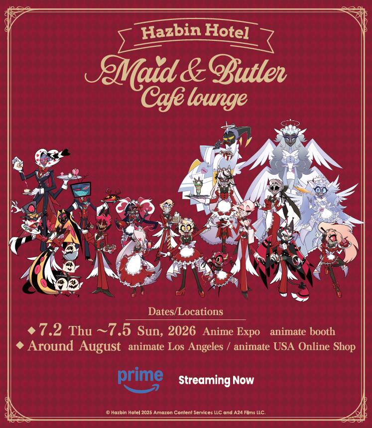 AnimateUSA's tweet photo. 【AX2026】【Welcome to Hazbin Hotel】
The popular Maid & Butler illustration merchandise, originally released at animate Cafe, is coming to the animate booth at Anime Expo 2026! ✨

🗓️ Event Period: July 2 (Thu) – July 5 (Sun)
📍 Location: animate Booth at Anime Expo 2026 (SH-2100)
⚠️ Merchandise is available while supplies last.

Missed it at animate Cafe? Don't miss your chance to grab these fan-favorite items at AX!

🎉 Also coming to animate Los Angeles and animate USA Online Shop in August!
#HazbinHotel #AnimeExpo #AX2026 #animateUSA