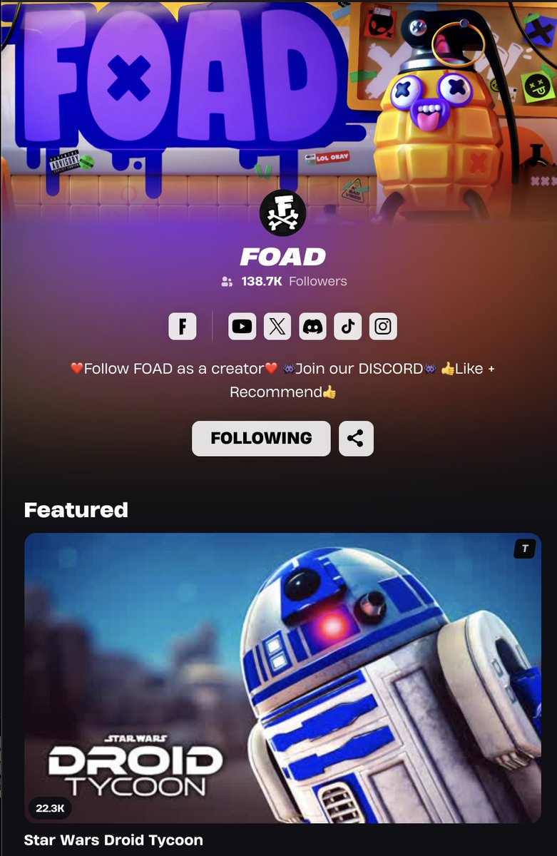 FoadZone's tweet photo. 🚨 IT'S OFFICIAL 🚨

Epic Games has transferred publishing of STAR WARS DROID TYCOON to FOAD.

The game is now independently published & operated by us, under our Creator Code FOAD.

The Galactic Workshop's just getting started! 🤖