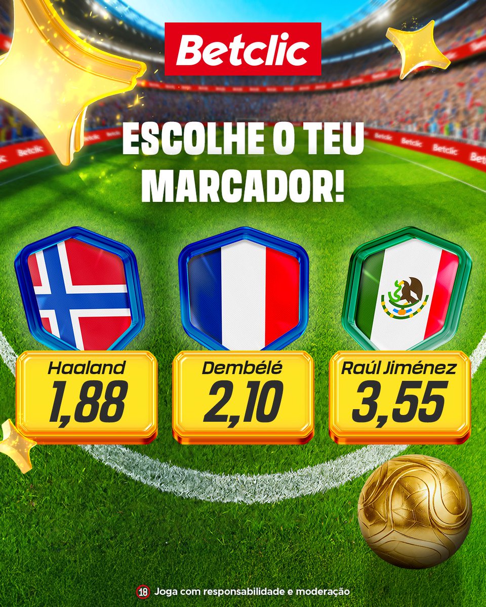 BetclicPortugal's tweet photo. ⚽️🔥 Só podes escolher um, se ele marcar hoje podes ser um dos 20 nomes escolhidos para umas Freebets!

- Segue a @BetclicPortugal
- Dá RT + Like
- Comenta o teu marcador + Username Betclic

1 comentário por pessoa.
Válido até às 18:00.
Pago amanhã, se acontecer. https://t.co/FIzhQxaBiD