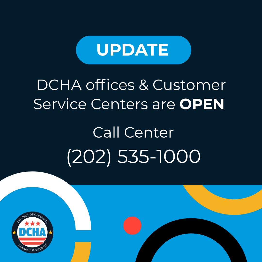 DC_Housing's tweet photo. DCHA is working to resolve service disruption due to the cybersecurity incident. In the meantime, DCHA is still open for business and serving walk-ins at all locations.  For self-service, customers and landlords can visit: https://t.co/rSZ07KzizO.  Customers can also call (202)-535-1000.