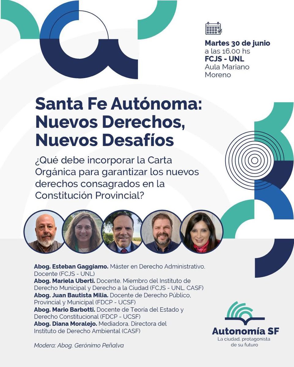 autonomiasf's tweet photo. Hoy a partir de las 16 hs. nos encontramos en la @FCJS_UNL para debatir sobre: "Autonomía Municipal: nuevos derechos y desafíos", con la participación de destacados especialistas: https://t.co/ZvfDa6ZFGC