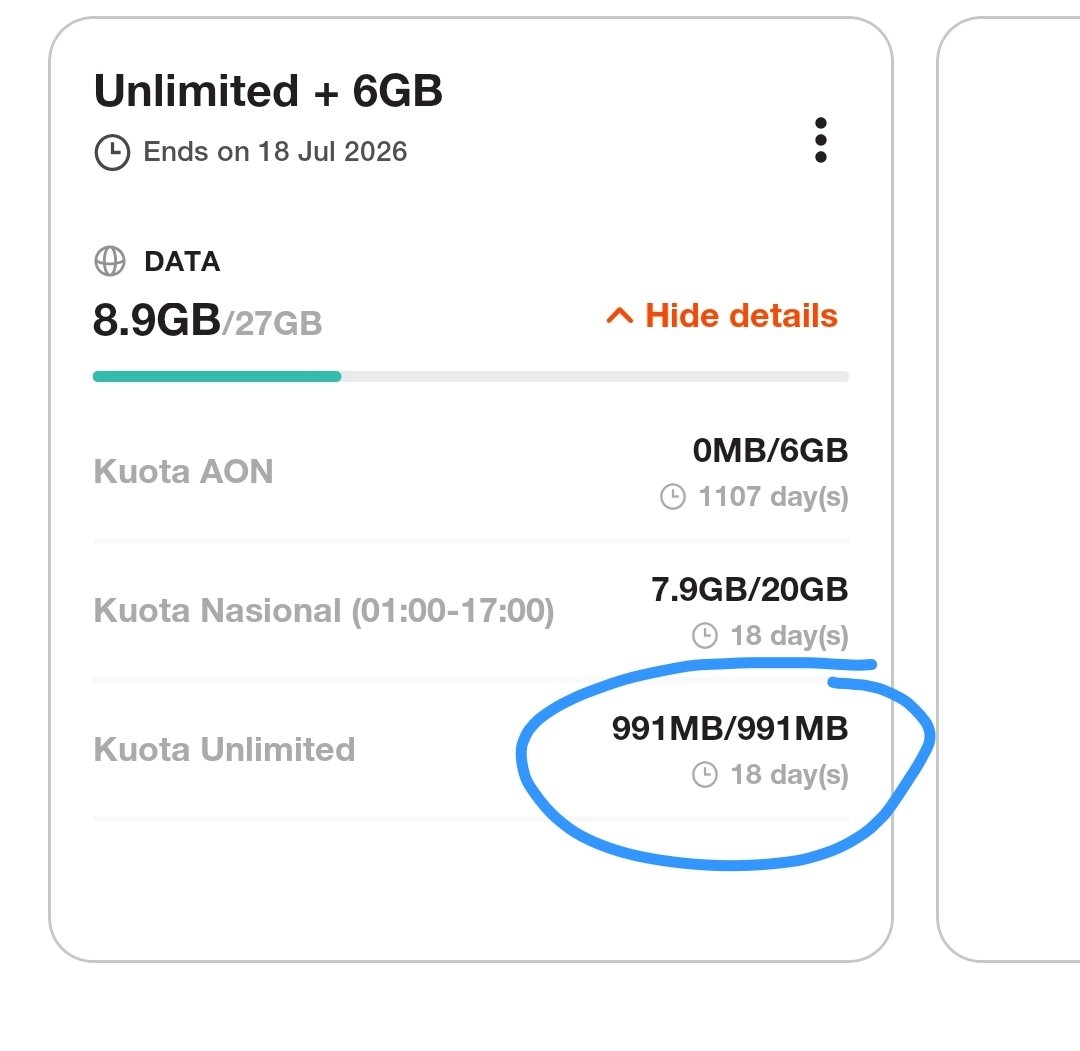 draw_withjohn's tweet photo. @triindonesia @triindonesia 
Batas penggunaan wajar gmna min? Itu kan kuota unlimited msh ada 991mb dan dijanjikan sehari 1gb https://t.co/ffTqJQHpSu