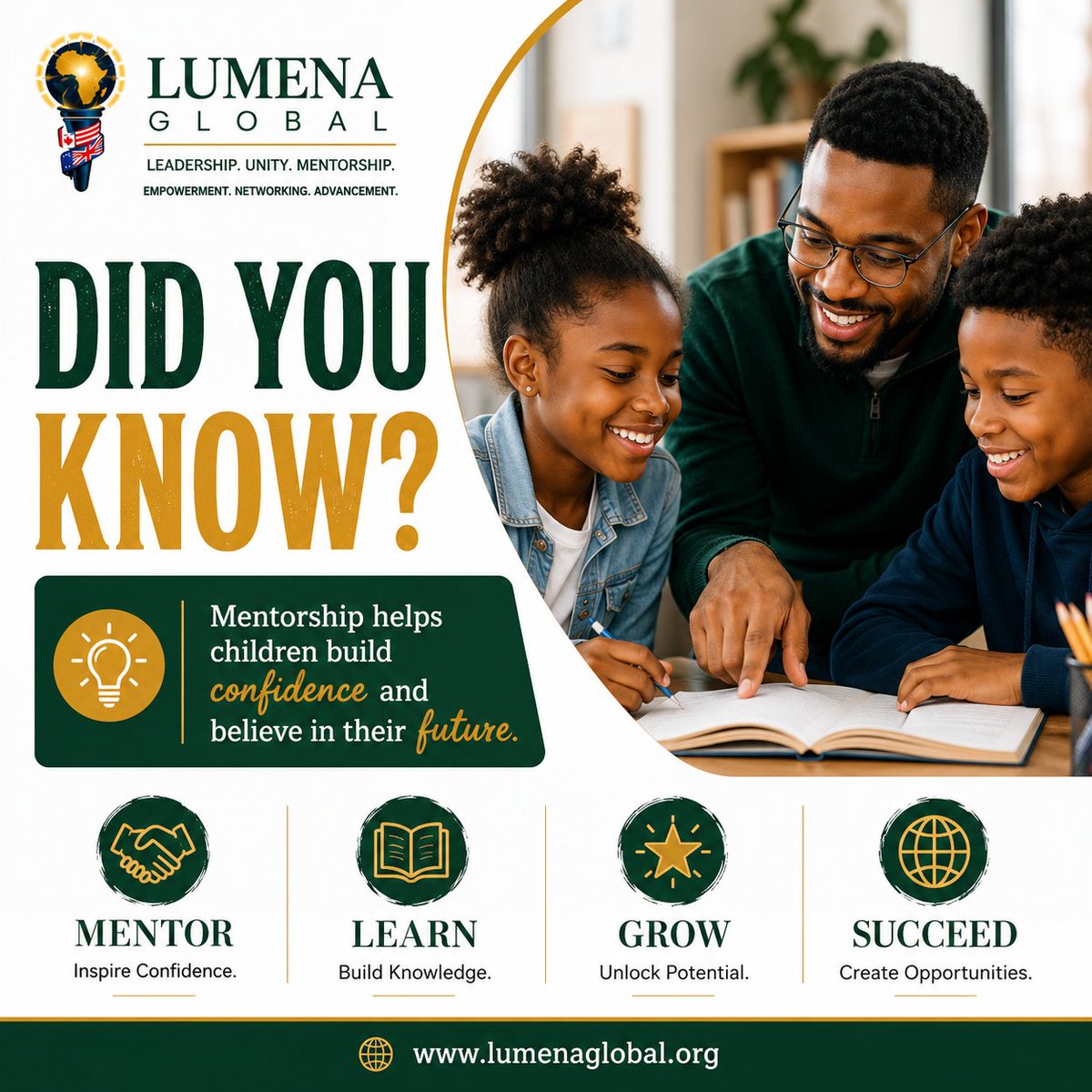 LumenaGlobalOrg's tweet photo. Did you know?

Mentorship helps children build confidence, discover opportunities, and believe in their future.

Every child deserves someone who believes in them.

🌐 https://t.co/jBXsq5bkKL

#MentorshipMatters #LumenaGlobal #YouthEmpowerment https://t.co/mn6jO2XNsZ