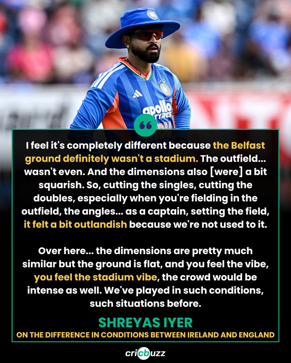 cricbuzz's tweet photo. Some candid words from Shreyas Iyer on the conditions in Belfast 👀

#ENGvsIND https://t.co/TMc3mLiO2s
