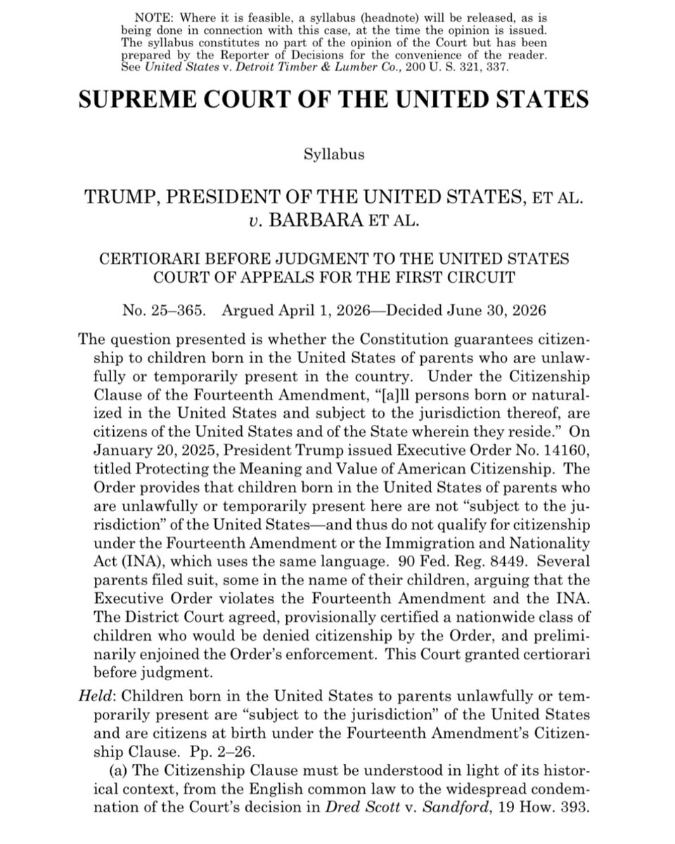 bennyjohnson's tweet photo. BREAKING: The U.S. Supreme Court rules to Uphold Birthright Citizenship for children of illegal aliens.

Justices Barrett and Roberts sided with the liberals.

Americans were betrayed again. https://t.co/jZqkHtYACK