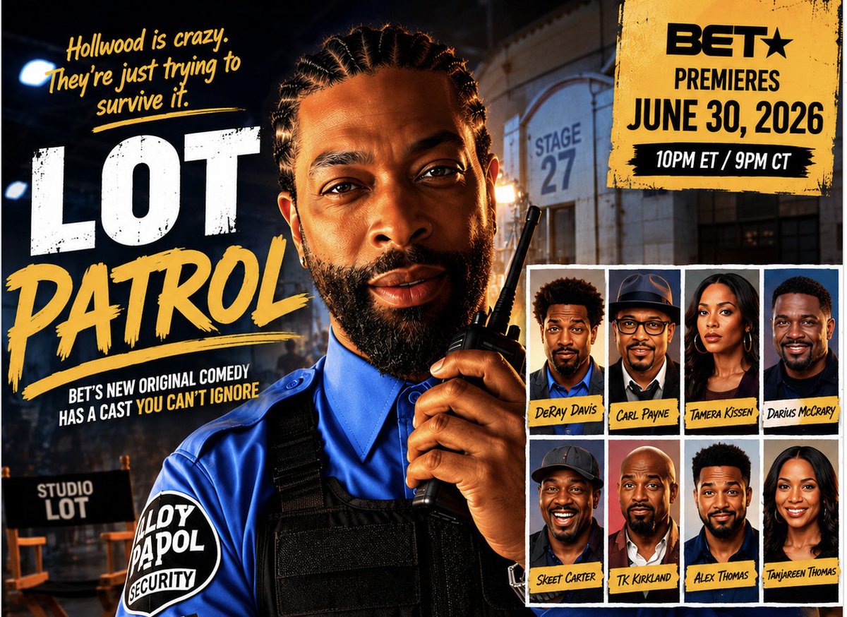 TVTango's tweet photo. 🌟Watch Tonight @BET 10pm Series Premiere @ErnestDancy @mannytheceo LOT PATROL #LotPatrol Starring @DeRayDavis #CarlPayne @DariusMccrary #TameraKissen #TKKirkland #SkeetCarter #AlexThomas #TanjareenThomas @nick_nervies About https://t.co/N5ahCaD6Zq https://t.co/WICi79nBJD