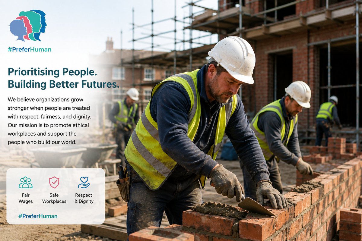 PreferHuman's tweet photo. 👷🤝 Every Worker Deserves Respect, Safety and Opportunity.

🦺 Promoting Safe Working Environments
🤝 Respecting Every Worker's Contribution
💙 Supporting Fair &amp; Ethical Employment
🌍 Building Stronger Communities Together
🏗️ Putting People Before Everything Else

#PreferHuman https://t.co/Hbi0gFlYbl