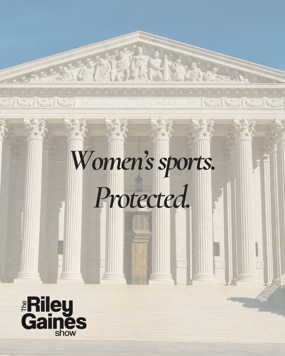 RileyGainesShow's tweet photo. Women’s sports were never asking for special treatment.

Just fairness.

Today’s SCOTUS decision is a major victory for every girl who has been told to stay quiet, step aside, or accept less.

We fought. We prayed. We kept showing up.

And today, women’s sports are protected. https://t.co/CzG4k2KdAa