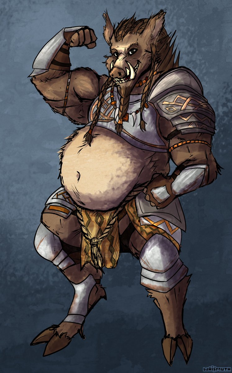 Waismuth's tweet photo. Presenting a brand new character! Berthold the Boar Tribal Warlord! He's ready for a quick pillaging and plundering adventure! https://t.co/PvntHFJV4j