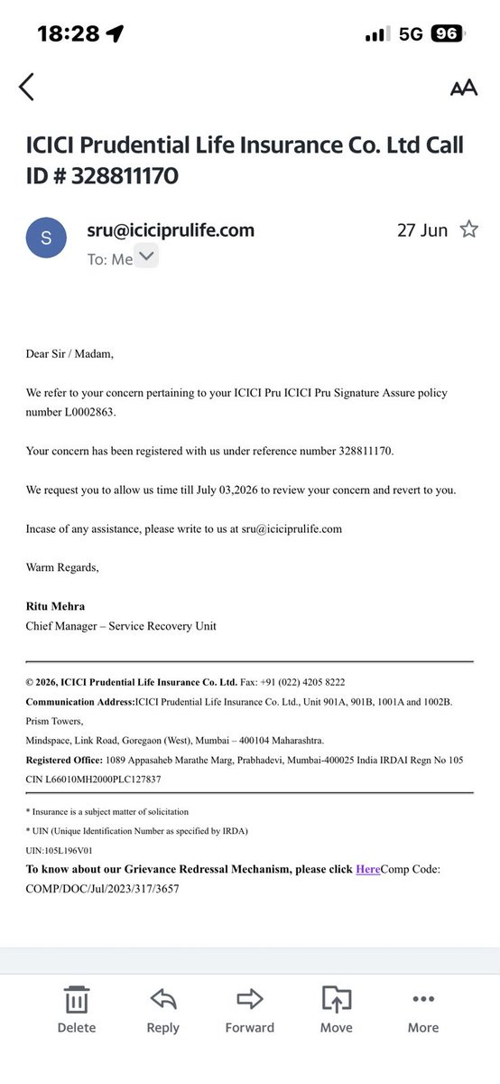 Ishali16's tweet photo. @ICICIPruLife @ICICIPruLife I have already sent my consent on 26.07.2026. It’s almost a month since I raised my cancellation request. No response about my refund . How much more time u need ??? It's simply harassment how many years you need to refund my money... #iciciprudentialfraud #irda https://t.co/2w9g6fEmhR