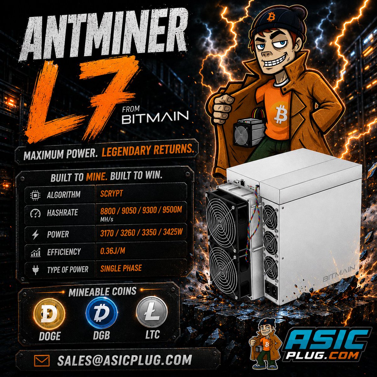 asicplug_'s tweet photo. The Antminer L7 remains one of the top choices for Scrypt mining, delivering proven performance for DOGE, LTC, and DGB miners who want reliable results.
π© sales@asicplug.com
#AntminerL7 #ScryptMining #ASICMiner #CryptoMining #MiningRig #ASICPlug https://t.co/FqY7BvZT5c