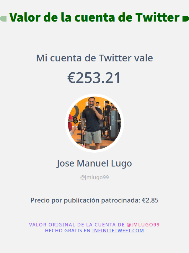 jmlugo99's tweet photo. Mi valor en Twitter es de: €253.21

➡️ infinitetweet[dot]me/account-worth https://t.co/26UAVtK9VM