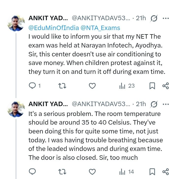 ANKITYADAV5383's tweet photo. @TheNewspinch 
Sir, I request you to take this matter into consideration. I haven't received any response from the Ministry or the NPA. Does the temperature of a closed room affect your exam? Can anyone suffocate or become dehydrated? Could there be a problem with this? https://t.co/zRyebwTAFR