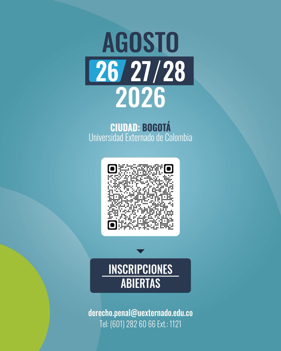 UExternado's tweet photo. 📚 La Universidad Externado de Colombia realizará las 48.ª Jornadas Internacionales de Derecho Penal y Criminología, uno de los encuentros académicos de mayor tradición en el ámbito jurídico-penal de Iberoamérica. 

Bajo el título “Repensar el proceso penal: dogmática, prueba y garantías”, esta edición convocará a profesores, investigadores y profesionales del derecho para reflexionar sobre los desafíos actuales del proceso penal desde perspectivas teóricas y prácticas. 

Descuento por pronto pago hasta el 15 de julio de 2025.

Las inscripciones se encuentran abiertas. 👉 https://t.co/7l80oTjKzl