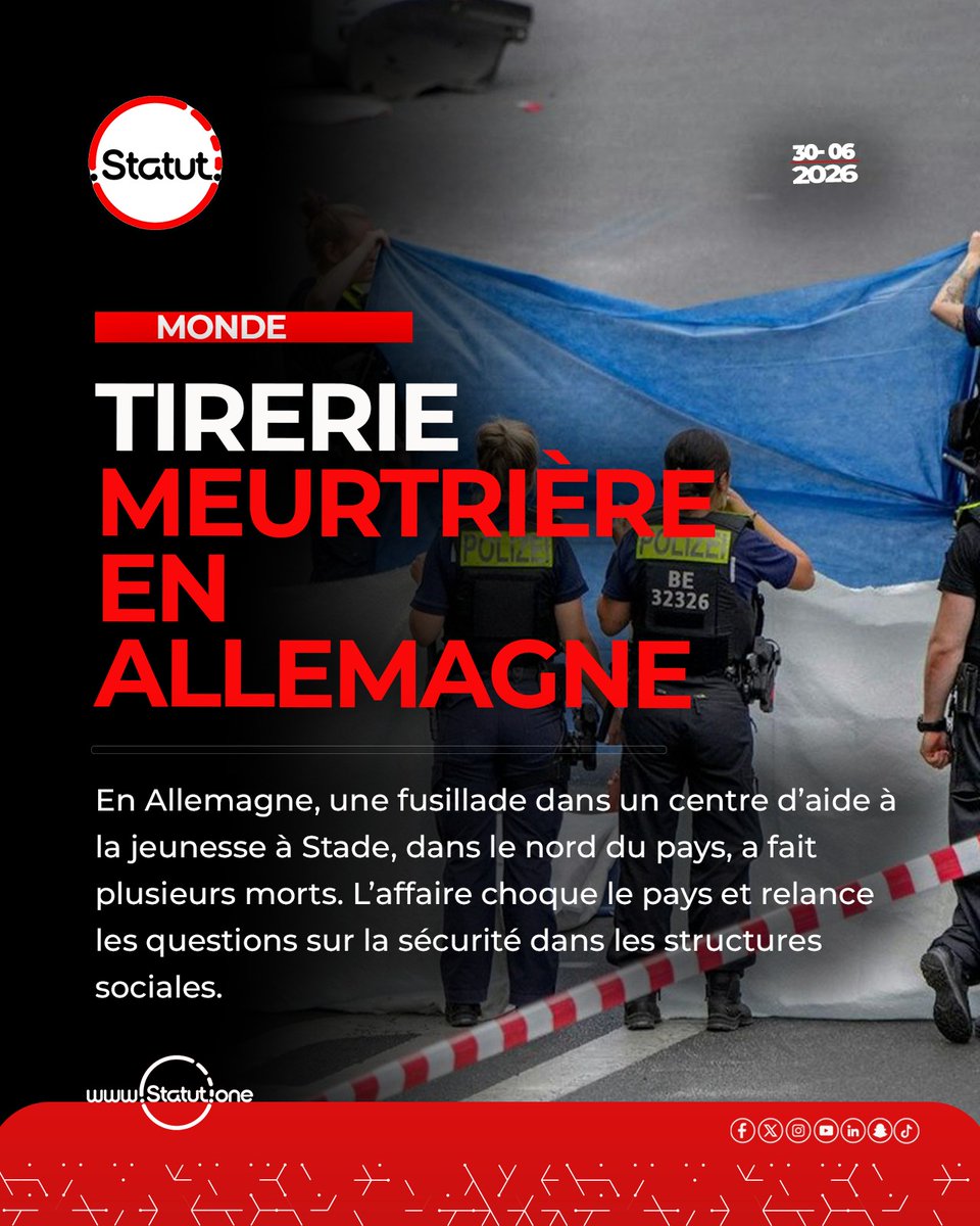 Statut_12's tweet photo. 🚨 TIRERIE MEURTRIÈRE EN ALLEMAGNE

L’Allemagne est sous le choc après une fusillade survenue dans un centre d’aide à la jeunesse à Stade, dans le nord du pays.

Selon les premières informations, l’attaque a fait plusieurs morts et plonge toute une communauté dans la douleur. https://t.co/vM2zLfCLAG
