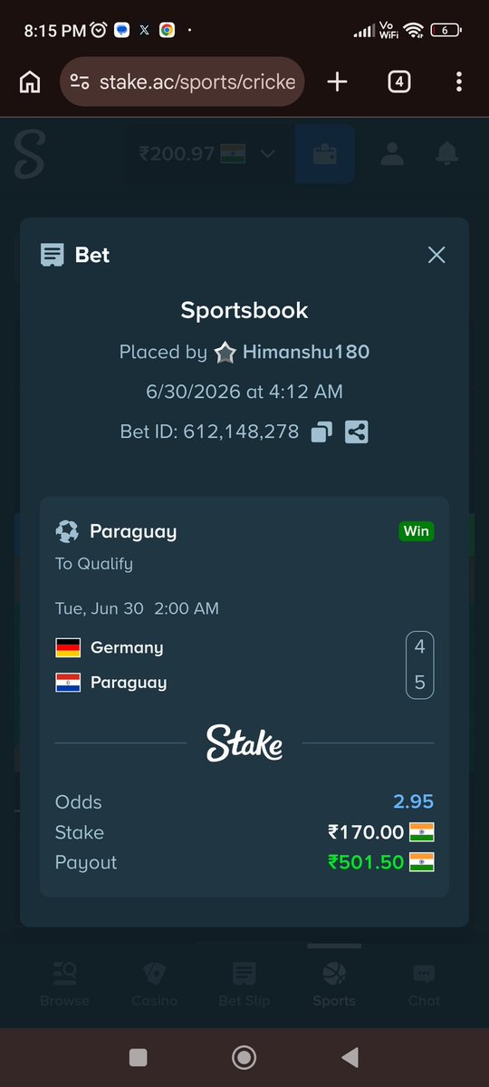 teamspx7's tweet photo. @StakeIND Bet ID sport:612148278 - Himanshu180 https://t.co/tH8HEQsEvf