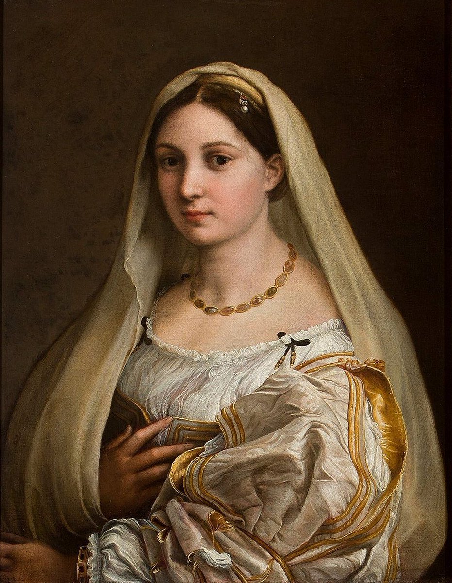 edel_miller's tweet photo. Dama velada o La velada (en italiano Donna velata), es uno de los más célebres retratos del pintor italiano renacentista Rafael Sanzio. Representa el ideal supremo de belleza femenina del Alto Renacimiento y se conserva  en la Galería Palatina del Palacio Pitti en Florencia. 👇 https://t.co/yg3pdrL7dV