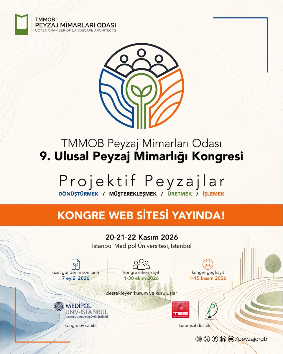 peyzajorgtr's tweet photo. Kongre takvimi, özet gönderimi ve kongre erken kayıt ücretleri ile ilgili detaylı bilgiye kongre web sitesinden erişebilirsiniz.

https://t.co/nX22hZaLhn

TMMOB Peyzaj Mimarları Odası
17. Dönem Yönetim Kurulu

https://t.co/Hhbv4FTFbQ https://t.co/JccH0Njbs4