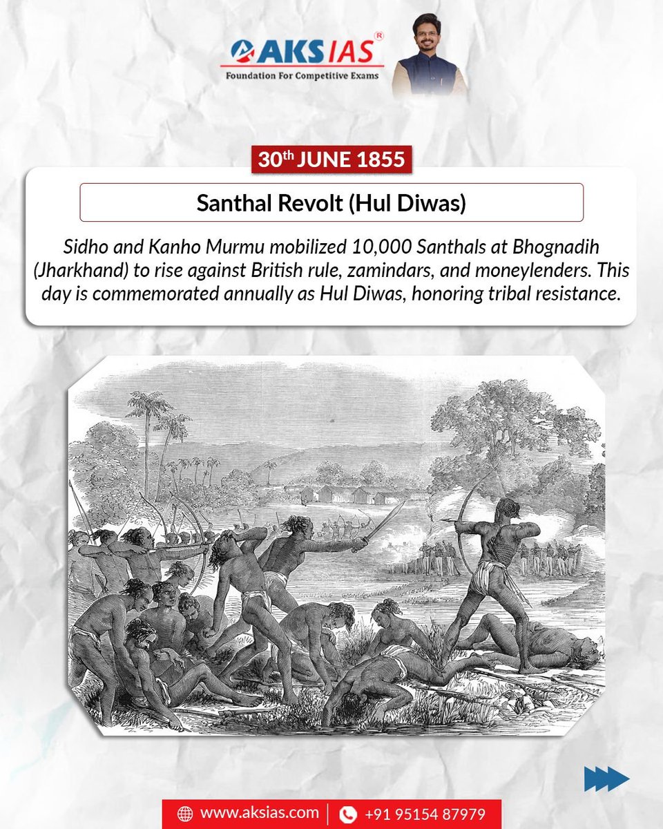 aks_ias's tweet photo. June 30 

The National Organization for Women (NOW) was founded, advancing the fight for gender equality.
Dadabhai Naoroji's legacy lives on.
Hul Diwas marks the Santhal Revolt against colonial oppression.

History shapes the present.

#OnThisDay #UPSC #CurrentAffairs #AKSIAS https://t.co/2kuNRVMnmH