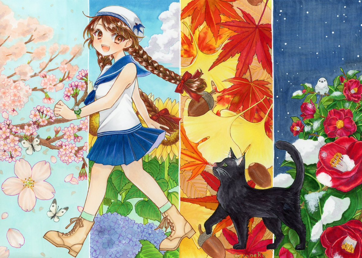 coconeko0210's tweet photo. #copic、#copicaward2026
 「春も夏も秋も冬も、君と一緒に」
公開申請しました…！ https://t.co/wiGl92I9Ps