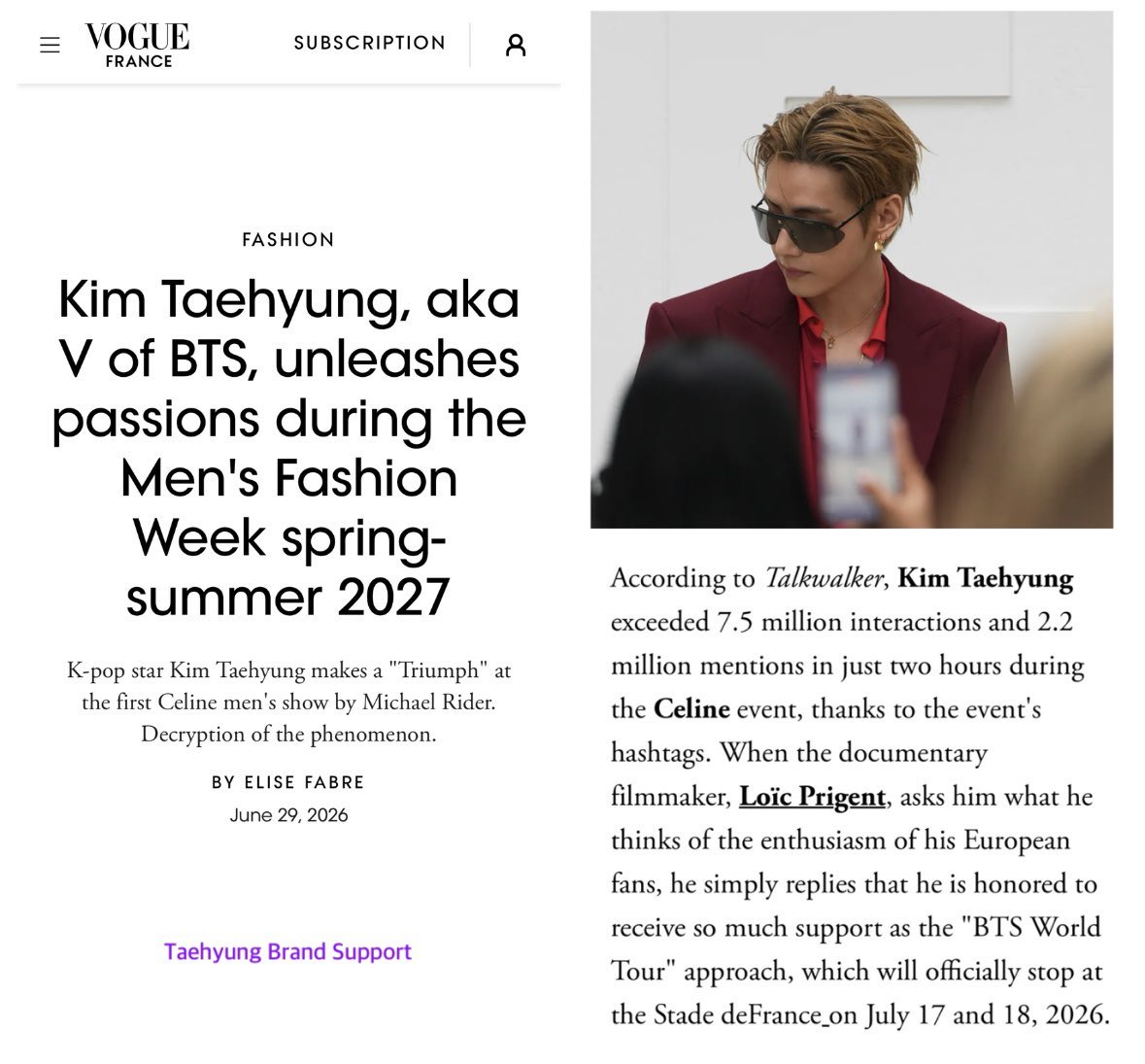 NBysto's tweet photo. The man of the moment. Came to conquer and did it in style 

V FOR CELINE FASHION SHOW 
TAEHYUNG TAEHYUNG 

#TAEHYUNGxCELINE #CELINESS27
#VxCelineSS27 @celineofficial https://t.co/B5Ktp3G5uO