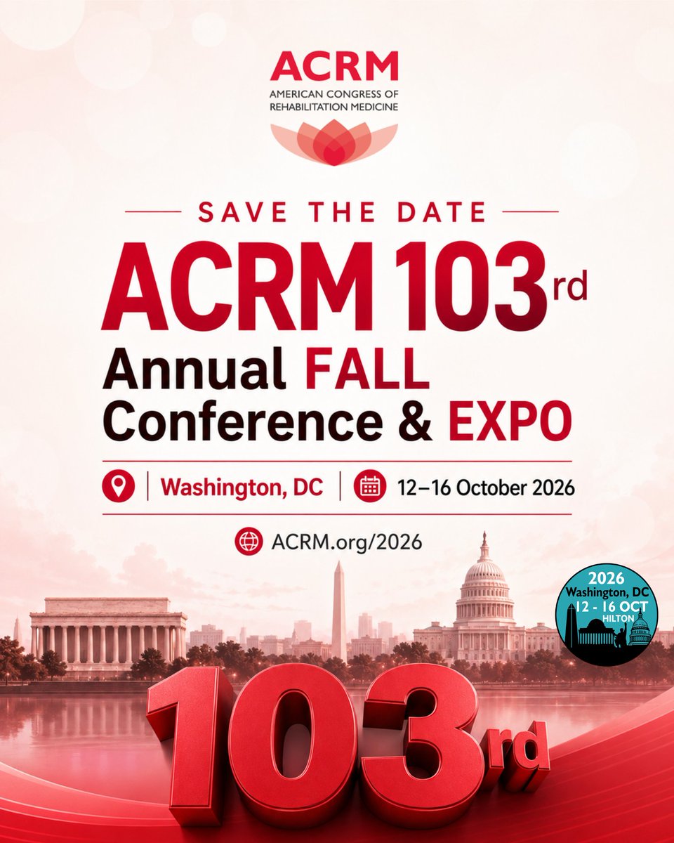 lindbergjon's tweet photo. Mark your calendars.

#ACRM2026 brings together leaders, clinicians, and researchers from around the world to advance rehabilitation science and practice.

Join us in Washington, DC.

Learn More: https://t.co/TP5qdy9Y1S

#ACRM2026 #RehabilitationMedicine #RehabResearch #Conference #ACRM #WashingtonDC #ACRMCommunity #JonLindberg