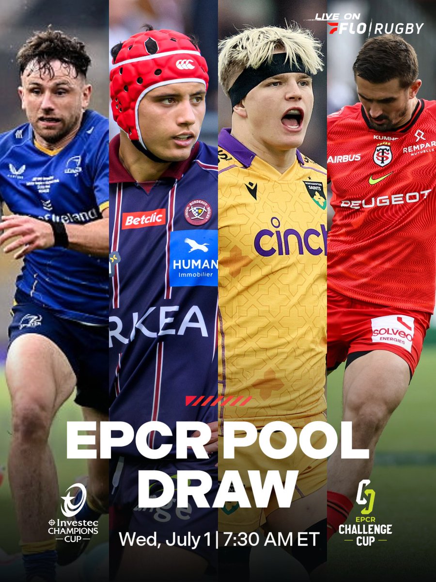 FloRugby's tweet photo. The Investec Champions Cup and EPCR Challenge Cup Pool Draws take place TOMORROW.

📅 Wed, July 1 
⏰ 7:30 AM ET 
📺 Live &amp; FREE on FloRugby

#investecchampionscup #epcrchallengecup #rugbyunion https://t.co/J4o6r4kGhS